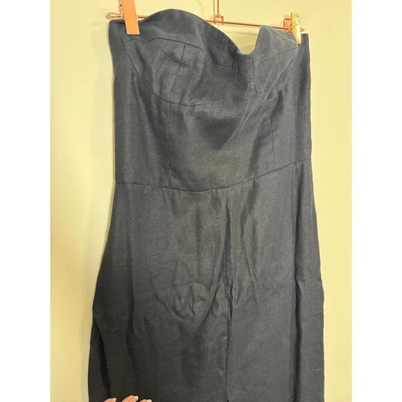 Reformation Black Linen Strapless Bustier Midi Dress with Front Slit - Picture 5 of 10